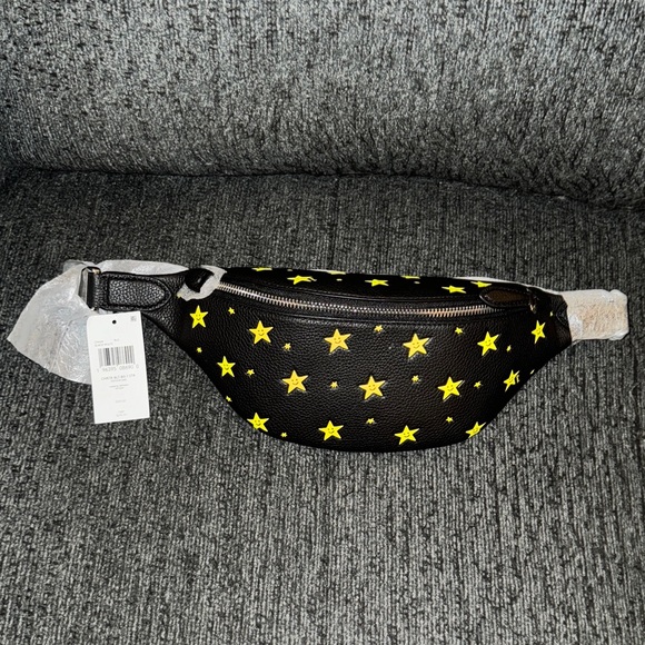 Coach Handbags - Coach Charter Belt Bag 7 with Star Print in Soft Pebble Leather Silver/Black NWT